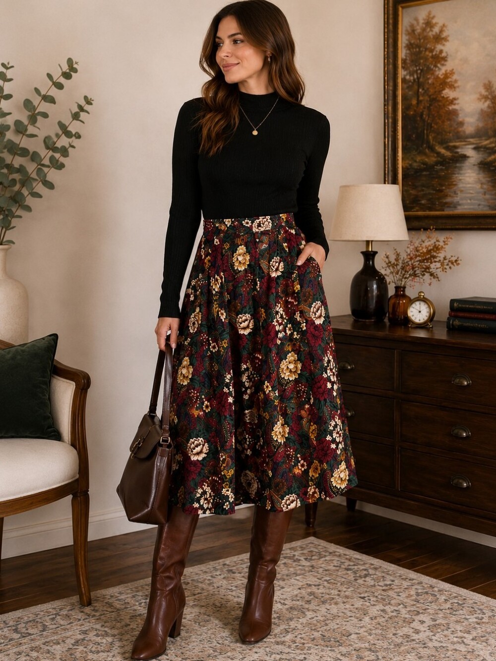 Vintage Worthington Floral Pleated Midi Skirt Size 14 Rayon Made USA - Picture 8 of 8